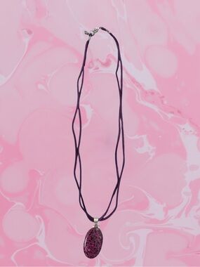 DALMATIAN JASPER Pendant Necklace with Purple Leather strap